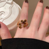 Daiiibabyyy  Retro Colored Seven Chakra Beads Tiger Eye Stone Planet Ring Women Girls Personalized Index Finger Ring Jewelry