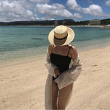 Daiiibabyyy  Stylish Women s Straw Fedora Hat with Breathable Design and Chic Belt Decoration Trendy Short Brim Panama Cap for Summer Sun