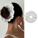 Daiiibabyyy  Elegant White Lace Scrunchie Double Layer Large Hair Tie Hairband for Bun Soft Elastic Hair Rope French Style Hair Accessory