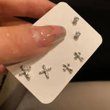 Daiiibabyyy  6Pcs/set Silver Color Rhinestone Cross Stud Earrings For Women Fashion Punk Earring Sets Trendy Jewelry Gifts