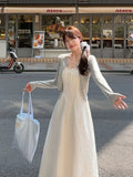 Daiiibabyyy  Summer A-Line Pleated Dresses for Women Sweet Bow Sling Robe Femme High Waist Backless Tunic Maxi Dress Vestidos De Mujer