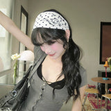 Daiiibabyyy  Ladies Polka Dot Hot Diamond Hairband Fashion Retro Wide Side Elastic Bandana Punk Hip Hop Performance Queue Dating Headwear