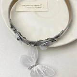 Daiiibabyyy Vintage Necklace Classic Short Exaggerated Leather Rope Silver Color Flowers and Butterfly Pendant Choker Goth Jewelry for Women