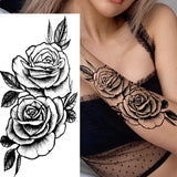 DAIIIBABYYY  -  Black Flower Women Sexy Tattoo Sticker Women Dot Rose Peony Body Chest Art Temporary Tattoos Water Transfer Fake Tattoo Stickers