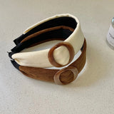 Daiiibabyyy  1pc Acrylic Circle Headbands Beige Brown Canvas Wide Padded Headband Vintage Fashion Hair Accessories For Women Girls Daily