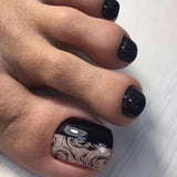 Daiiibabyyy  24PCS Leopard Print Cat Eye Press on Toe Nails Full Cover Simple French False Toenails Acrylic Wearable Foot Nail Tips for Women