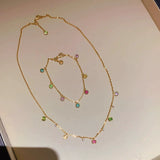 Daiiibabyyy  Fashion Exquisite Rainbow Colorful Zircon Necklaces Bracelets Gold Color Multi-layer Rings Jewelry Sets For Women
