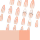 DAIIIBABYYYY  -  24pcs Mermaid Aurora Fake Nails Shiny 3D Pearl Decor Press on Nails Full Cover Wearable Bride Lady French Almond False Nail Tips