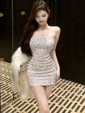 DAIIIBABYYY  -  New Sequins Sleeveless Sexy Club Short Dress Women Elegant Hip Wrap Bodycon Dress Autumn Winter Korean Luxury Evening Dress