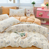 DAIIIBABYYY  -  New Little Fresh Pure Cotton Four Piece Set with 40 Thread Count All Cotton Bedding Ins Bed Sheet and Quilt Set with 4