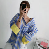DAIIIBABYYY  -  Spring and Autumn New Striped Long-sleeved Shirt and Korean Version of Loose Slim Mid-length Shirt Fashion Casual Shirt