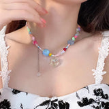 DAIIIBABYYY  -  Boho Candy Star Beaded Clavicle Chain Necklace - Colorful Y2K Vacation Accessory