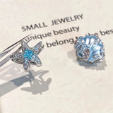 Daiiibabyyy  Shiny Starfish Shell Inlaid Zircon Earrings for Women Exquisite Metal Pentagram Irregular Hoop Earrings Seaside Vacation Jewelry