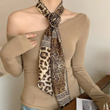 Daiiibabyyy  Women French Long Rose Flower Silk Scarf Flutter Shirt Y2K Fashion Temperament Accessories Summer Sunscreen Sunshade Scarfs