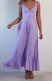 Daiiibabyyy  Summer Woman Dress Spaghetti Strap V Neck Maxi Dress Pleated A Line Silhouette Elegant Party Evening Dress Yellow Teal Emerald