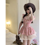 DAIIIBABYYY  -  Sweet Camis Dress Patcwhork Square Neck A-line Mini Dresses Summer Korean Fashion Hot Girls Sexy Skirt Preppy Female Clothes