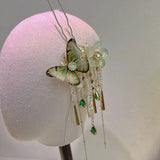 Daiiibabyyy  Fresh Green Butterfly Tassel Hair Accessories Headgear  Flower Hair Sticks Bridal Hair Accessories