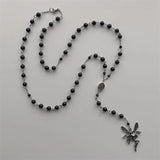 DAIIIBABYYY  -  Handmade Fairy Black Charm Inspired  Necklace, Rosary Style Necklace, Grunge, Gothic, Y2K Indie Jewelry Pixie Fairycore Rosary