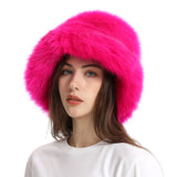 Daiiibabyyy  New autumn and winter plush imitation fox fur basin hat ski hat fisherman hat warm fur furry imitation fur women's hat