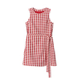 DAIIIBABYYY  -  Atmosphere Contrasting Color Checkered Lace Up Waist Cinched Sleeveless Dress