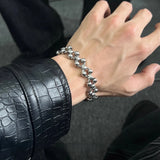 Daiiibabyyy  Punk Hollow Ball Titanium Steel Gothic Style Bracelet Non fading Hip Hop Bracelet For Men Women Girls Party Jewelry Accessories