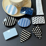 Daiiibabyyy  Blue Striped Hair Spring Clip Square Heart Acetate Hairpin Cute Black White Polka Dot Side Hair Clips Vintage Hair Accessories