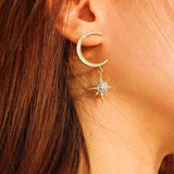 Daiiibabyyy 2PC/Set Fashion Diamond Star Moon Stud Earrings for Women Exaggerate Zircon Inlaid Long Drop Dangle Earrings Girls Jewelry Gift