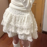DAIIIBABYYY  -  Sweet Lolita Women Dance Skirts High Waist Ruffle Lace Splicing Female Cake Skirts Y2K Japanese Kawaii Ladies Puffy Mini Skirts