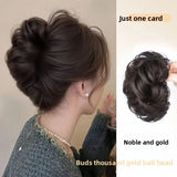 DAIIIBABYYY  -  Women's Fake Hair Bun Clip Fluffy Chicken Nest Flower Bud Ancient Chinese Style Padded Headwear Simulation Hair Hair Extension