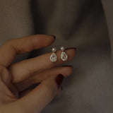 DAIIIBABYYY  -   Plated Pearl Stud Earrings Water Drop Shiny Zircon Morning Dew Earrings for Women Wedding Jewelry