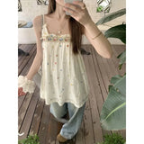 DAIIIBABYYY  -  Sweet Camis for Women Printed Off Shoulder Embroidered Strap Vest Hot Girls Loose Sleeveless  Camisole Summer Trendy Clothes