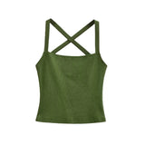 Daiiibabyyy  Solid Color Sexy Back-Cross-Strap Tank Top For Women New Summer Slim-Fit Short Outerwear Base Top Pure Desire Casual Style 56ZA