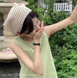 Daiiibabyyy  Women's Headscarf Dopamine French Mint Mambo Style Knitted Flower Triangular Headscarf Country Style Seaside Photo Girl Headband