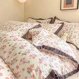 DAIIIBABYYY  -  French style pure cotton bed cover, four piece set on bed, 100 small floral all cotton duvet cover, bed sheet, lace style three