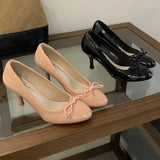 Daiiibabyyy  Elegant Patent Leather High Heels Women Round Toe Bowknot Office Women Shoes Shallow Fashion Designer Pumps Women Tacones Mujer
