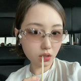 Daiiibabyyy  Korean Style Sunglasses for Women Rectangle Shape Rimless Y2K Hot Sexy Women's Sun Glasses Rhinestone Outdoor Sunglass