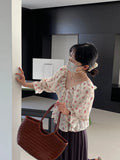 DAIIIBABYYY  -  Sweet Just V-neck Drawstring Floral Lace Shirt Women Gentle Lazy Wind Long Sleeve Top