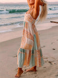 Daiiibabyyy  Elegant Lady High Waist Party Maxi Dress Casual Pattern Print Sleeveless Halter Dress Summer Backless Loose Pleated Beach Dress