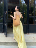 Daiiibabyyy  Korean Maxi Slip Dresses for Women Backless Temperamant Bandage Robe Femme Vestidos De Mujer Vintage Summer Pleated Dress