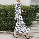 Daiiibabyyy  Temperament Simple Ruffle Party Dress French Style O-neck Long Sleeve Polka Dot Dress Elegant Women High Waist Fit Evening Dress
