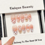 Daiiibabyyy  10pcs INS Simple French Press on Nails Pink Bowknot Star Decor Fake Nails Shiny Cat-Eye Pink Crystal Design False Nail Patches