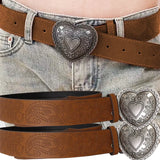 DAIIIBABYYY  -  American Vintage Western Y2K Millennium Style Brown Heart-shaped Belt Simple Versatile Trendy Sweet Cool Spicy Girl Love Belts