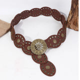 Daiiibabyyy  Metal Western Style Cowboy Belts Round Wide Hollow Out Belts Exaggerated PU Leather Ethnic Style Waistband Waist Accessories
