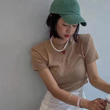 DAIIIBABYYY  -  Trendy Imitation Pearls Choker Necklace for Women Red Heart Pendnt Beaded Necklaces Temperament Clavicle Chain Jewelry