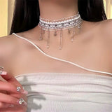Daiiibabyyy  Korean White Lace Flower Pendant Necklace for Women Elegant Sexy Hollow Neck Strap Clavicle Chain Necklace Jewelry