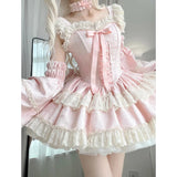 DAIIIBABYYY  -  Japan Sweet Lolita Jsk Dress Women Elegant Ruffles Lace Bandage Princess Strap Dresses Girls Y2k Kawaii Tea Party Mini Dress