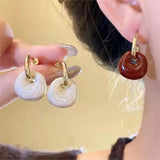 Daiiibabyyy  Vintage Oil Drop Square Pendant Earrings for Women Fashion Geometric Metal C-Shaped Earrings Light Luxury Jewelry Accessories