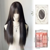Daiiibabyyy  Long Layered Straight Hair Wig for Women Heat Resistant Synthetic Wigs with Bangs aily Party Use Lolita High Temperature Wig