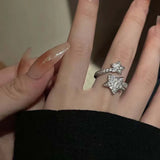 Daiiibabyyy  Fashion Silver Color Star Open Rings for Women Men Simple Zircon Irregular Adjustable Wide Couple Rings Party Jewelry Gifts