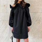 DAIIIBABYYY  -  New Ruffle Design Long Sleeved Women Dress Sexy Off Shoulder Loose Commuting Dress Simple Solid Color Spring Summer Shirt Dress